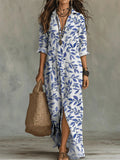 Digital print lapel midi shirt dress by FitiqueFit in casualwear style, shown in a vibrant color with button details and a relaxed fit.