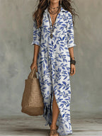 Digital print lapel midi shirt dress by FitiqueFit in casualwear style, shown in a vibrant color with button details and a relaxed fit.