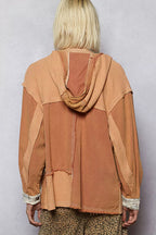 POL Button Down Hooded Jacket with Star Patch Pattern