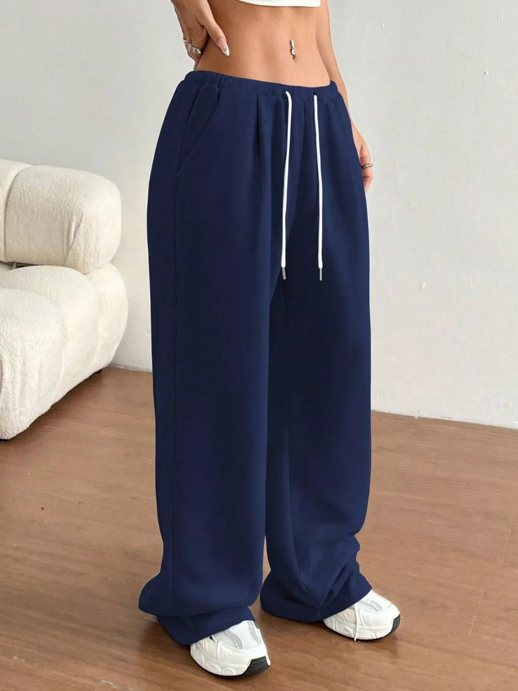 Simply Love casual drawstring high waist wide leg sweatpants in rings style, shown with a comfortable relaxed fit and soft fabric.