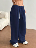 Simply Love casual drawstring high waist wide leg sweatpants in rings style, shown with a comfortable relaxed fit and soft fabric.
