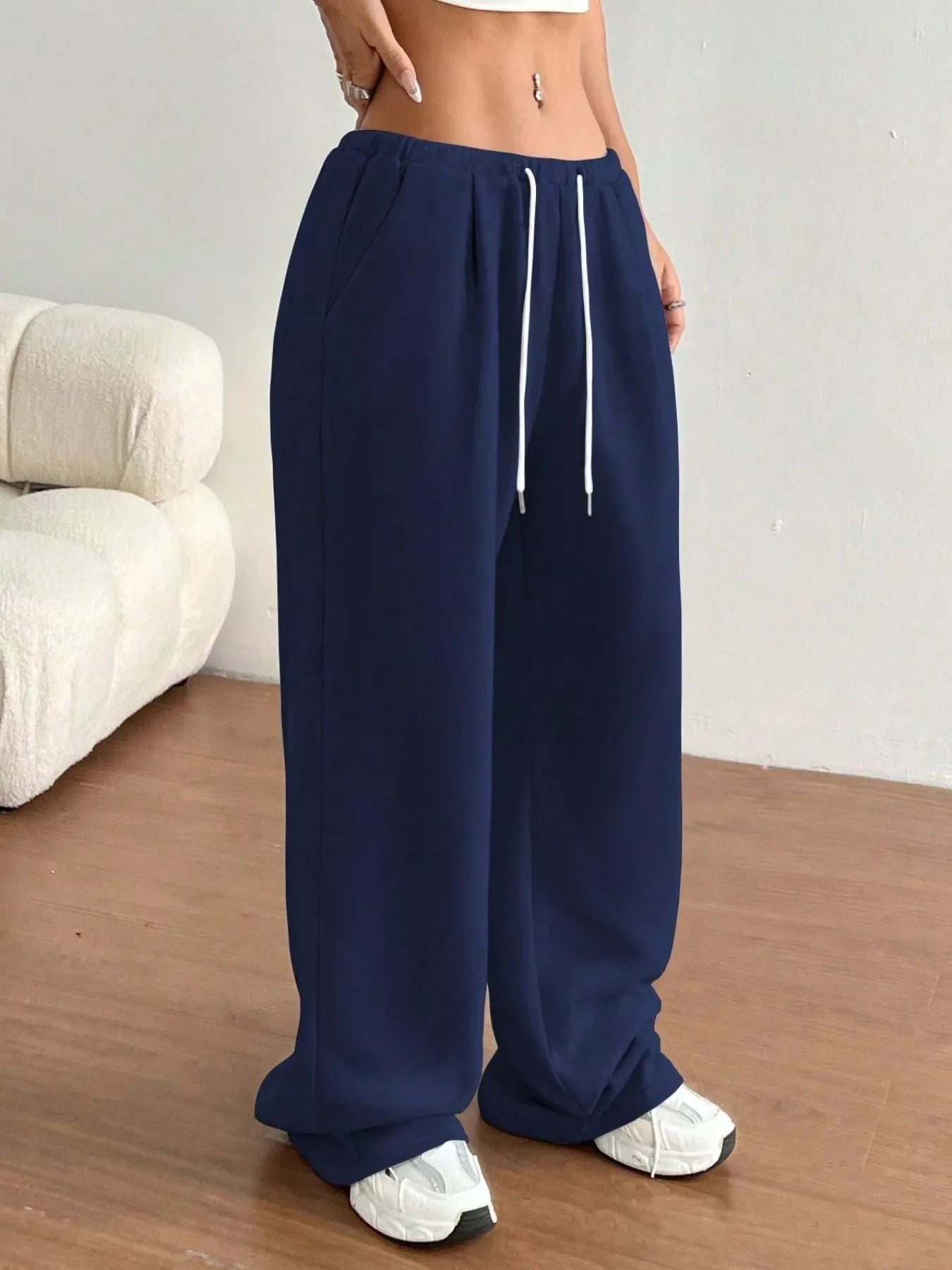 Simply Love casual drawstring high waist wide leg sweatpants in rings style, shown with a comfortable relaxed fit and soft fabric.