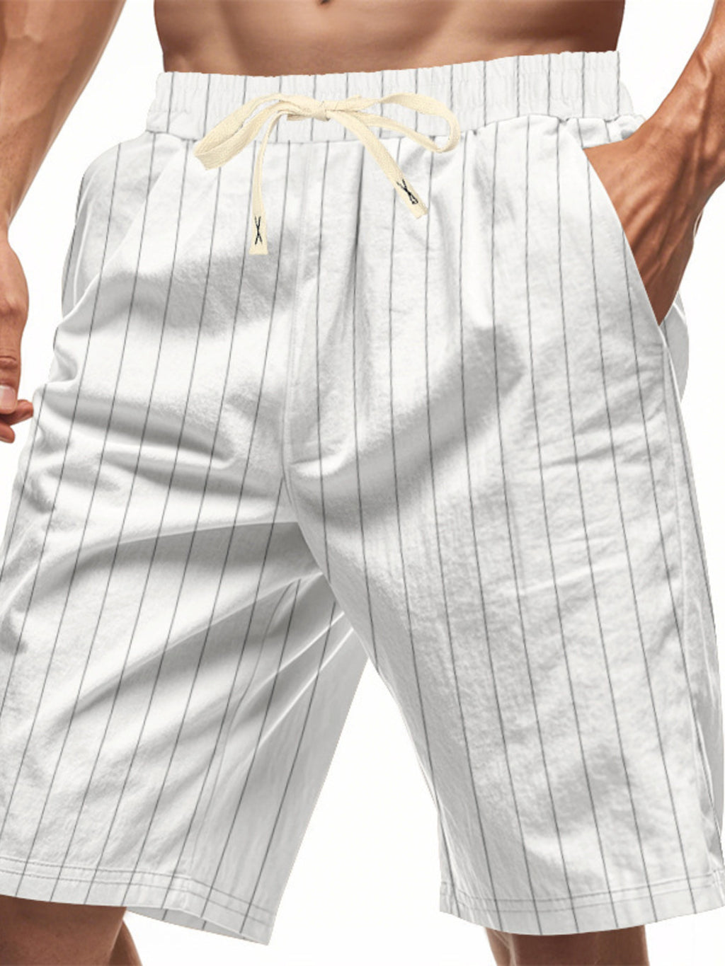 Plus size men's striped casual shorts with drawstring waist by Trendsi, featuring a relaxed fit and comfortable design.