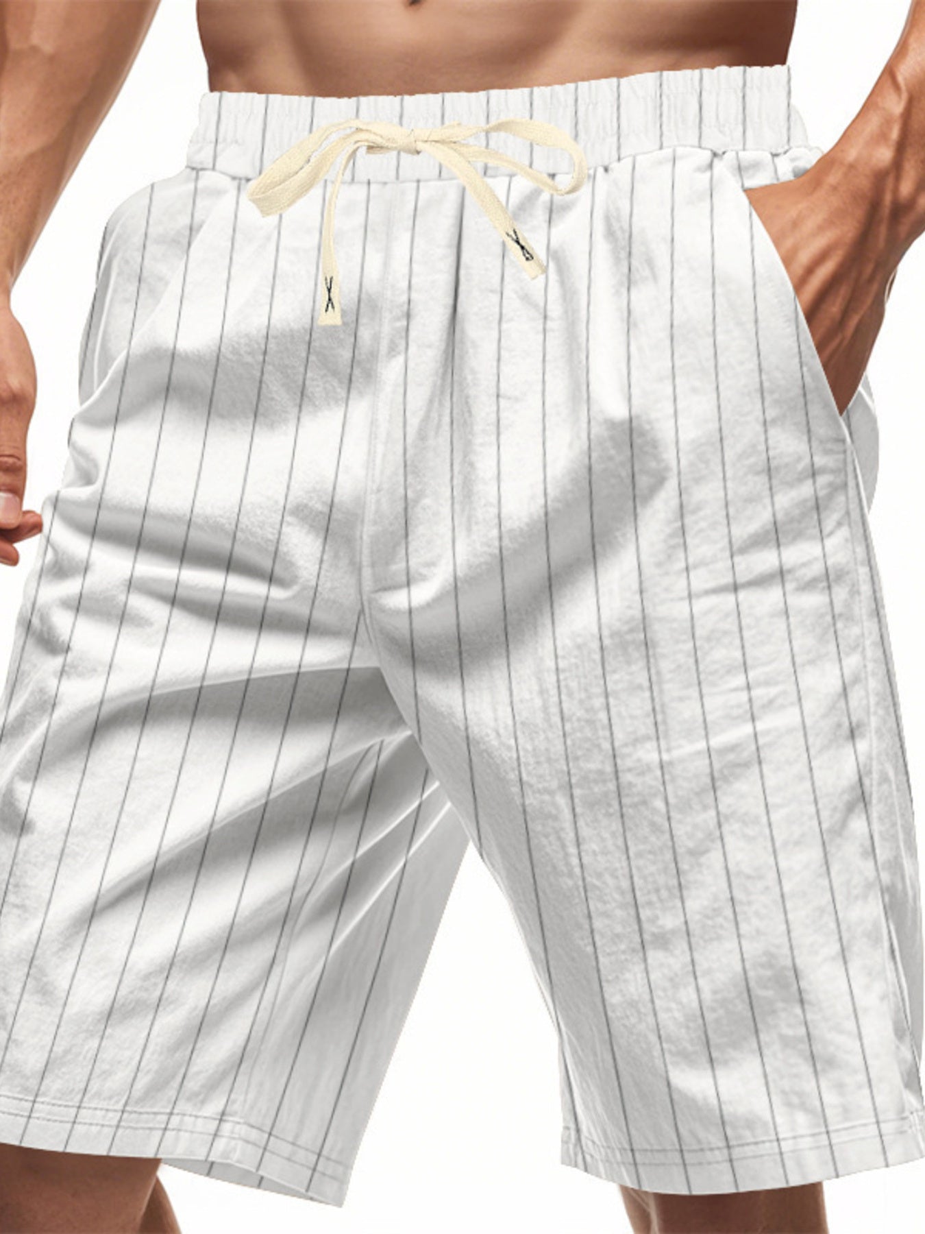 Plus size men's striped casual shorts with drawstring waist by Trendsi, featuring a relaxed fit and comfortable design.