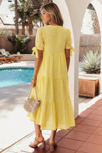 Skyla Sleeve Tiered Midi Dress by Threaded Pear featuring layered fabric and a feminine, flowing silhouette.