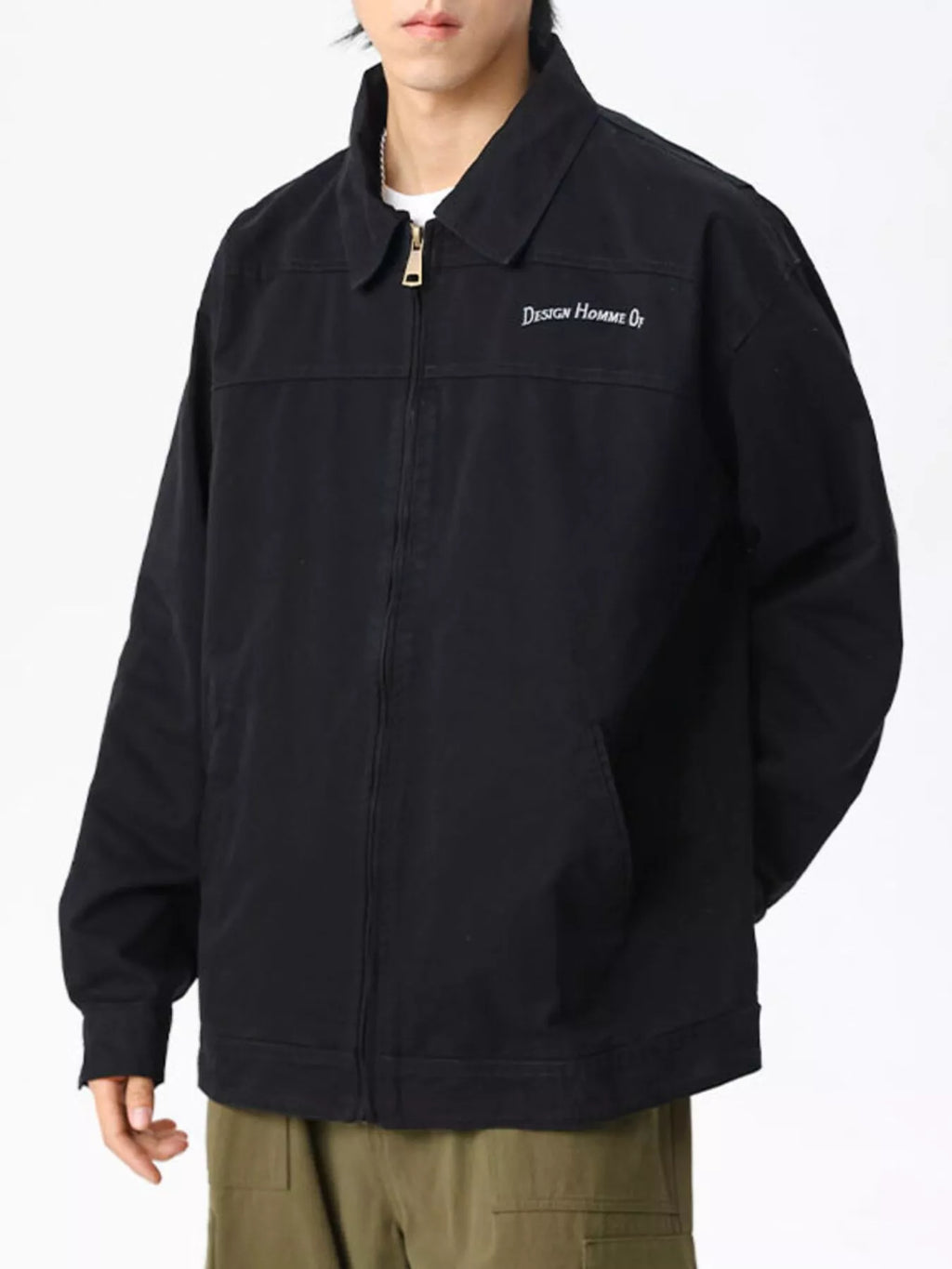 Men's plus size casual zip-up jacket by Shopimist, shown in navy with front pockets and a stand collar, casual everyday style.