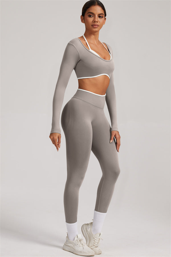 Fitglutes Activewear long sleeve crop top and leggings 2-piece set, stylish gymwear designed for workout and active lifestyles.