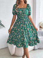 Floral puff sleeve dress with ruffled hem by Shopimist, featuring a feminine design and lightweight fabric.