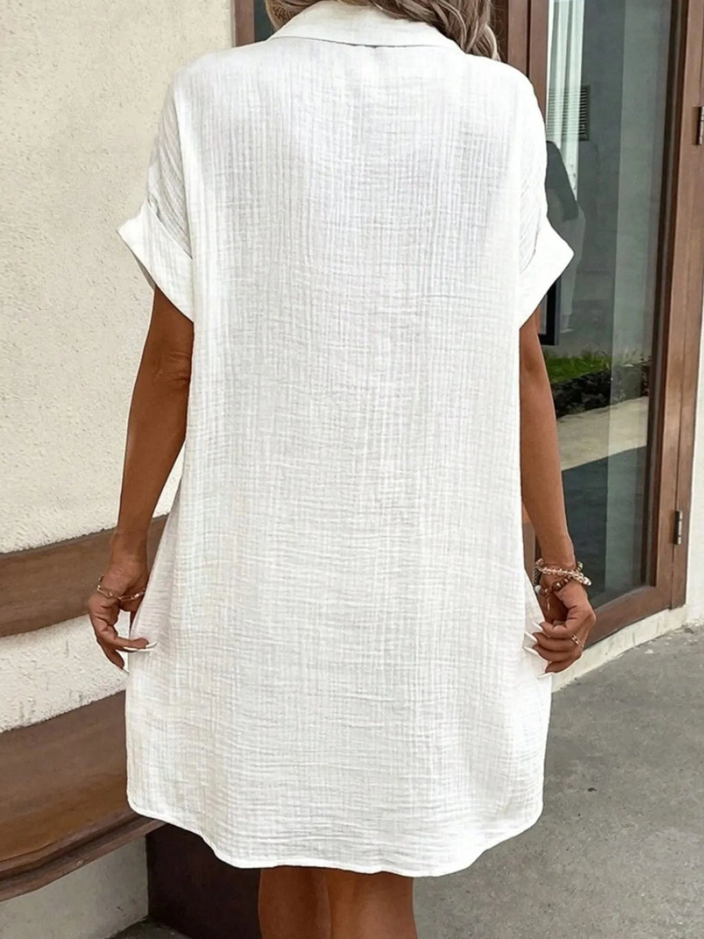 Shopimist casual button-down shirt dress with pockets, featuring a relaxed fit and stylish design, perfect for everyday wear.
