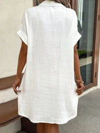 Shopimist casual button-down shirt dress with pockets, featuring a relaxed fit and stylish design, perfect for everyday wear.