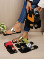 Women's stylish vegan leather toe ring flat sandals with comfortable design, perfect for summer casual wear.