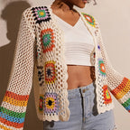 Women's elegant crochet cardigan by FitiqueFit featuring intricate knit pattern and lightweight, stylish design.