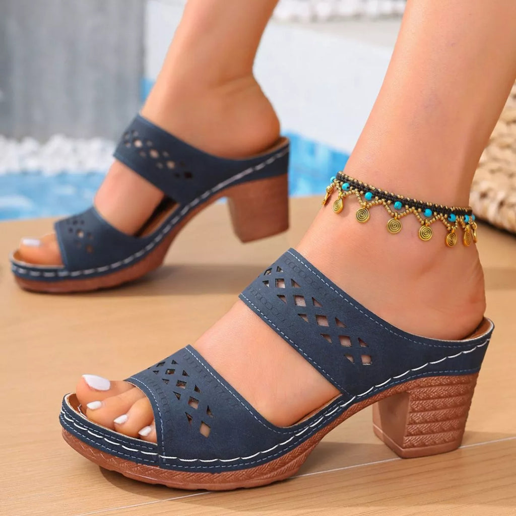 Open toe block heel sandals by Shopimist featuring stylish straps and a modern heel design.