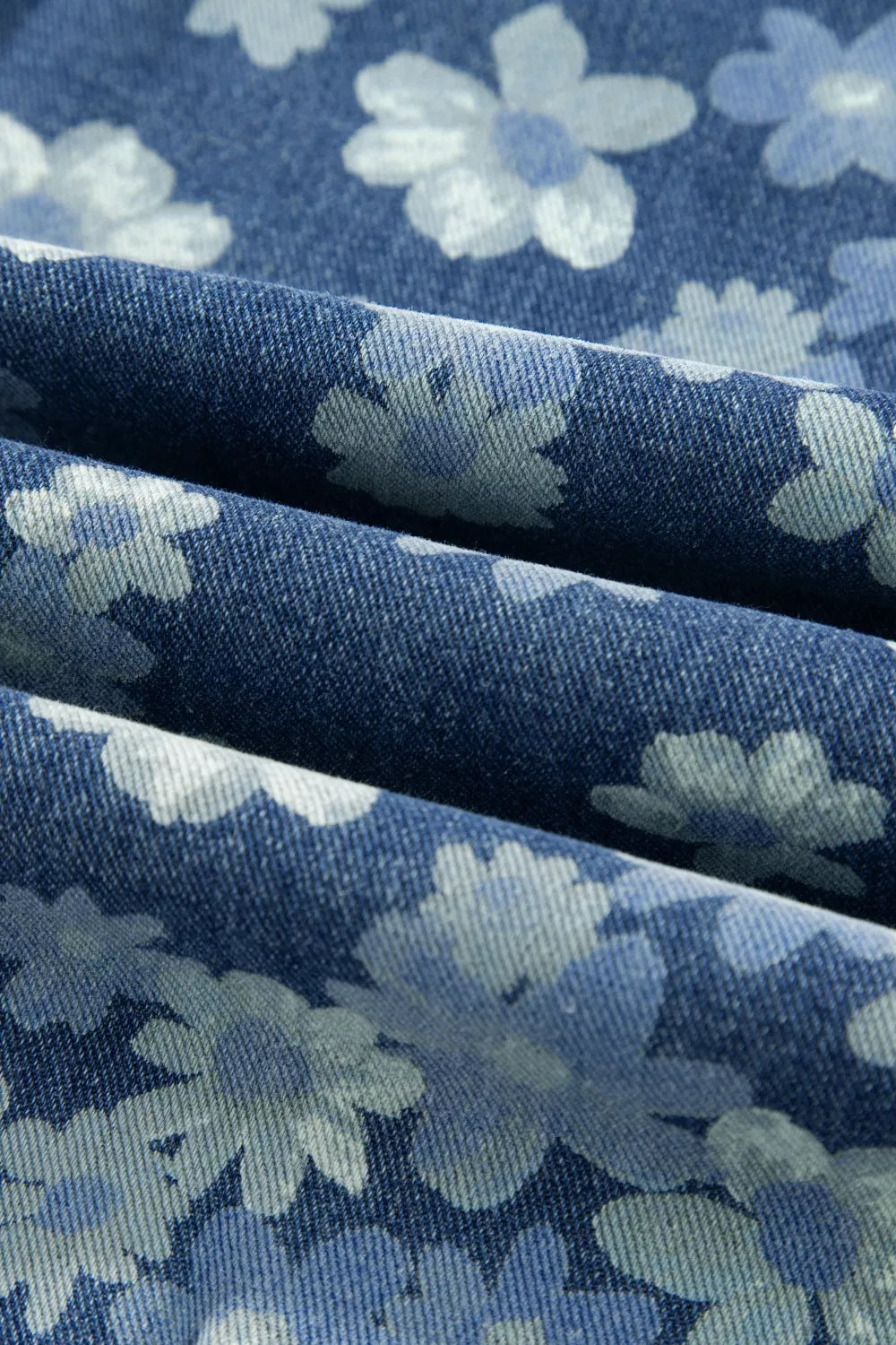 Dainty floral printed drawstring barrel jeans from Plush Fashion Hub, featuring a relaxed fit and floral pattern detail.