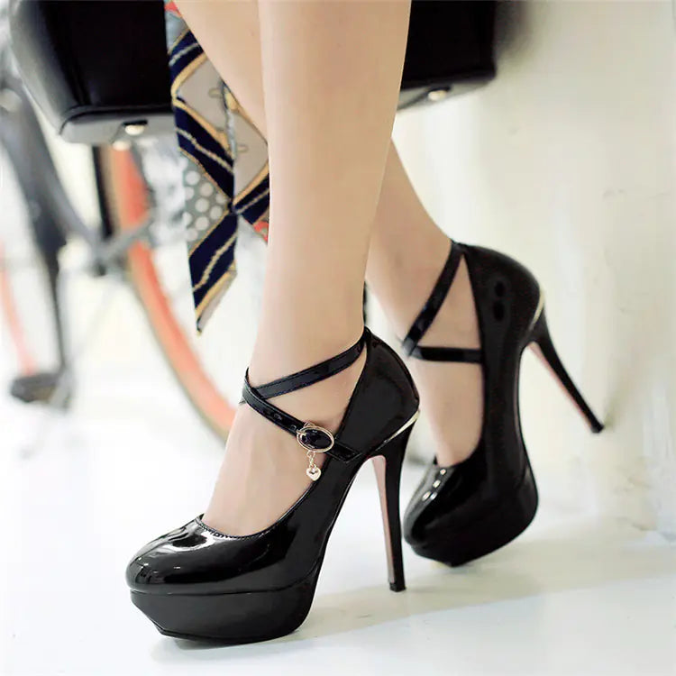 Elegant waterproof platform high heels for women with round toes, featuring a stylish design from Trendy Attic Store01.
