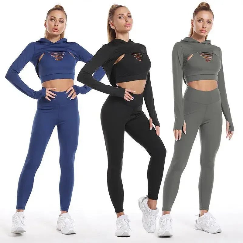 3pcs Sports Suits Long Sleeve Hooded - Plush Fashion Hub