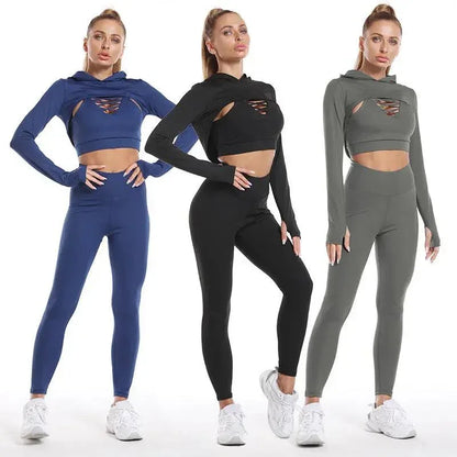 3pcs Sports Suits Long Sleeve Hooded - Plush Fashion Hub