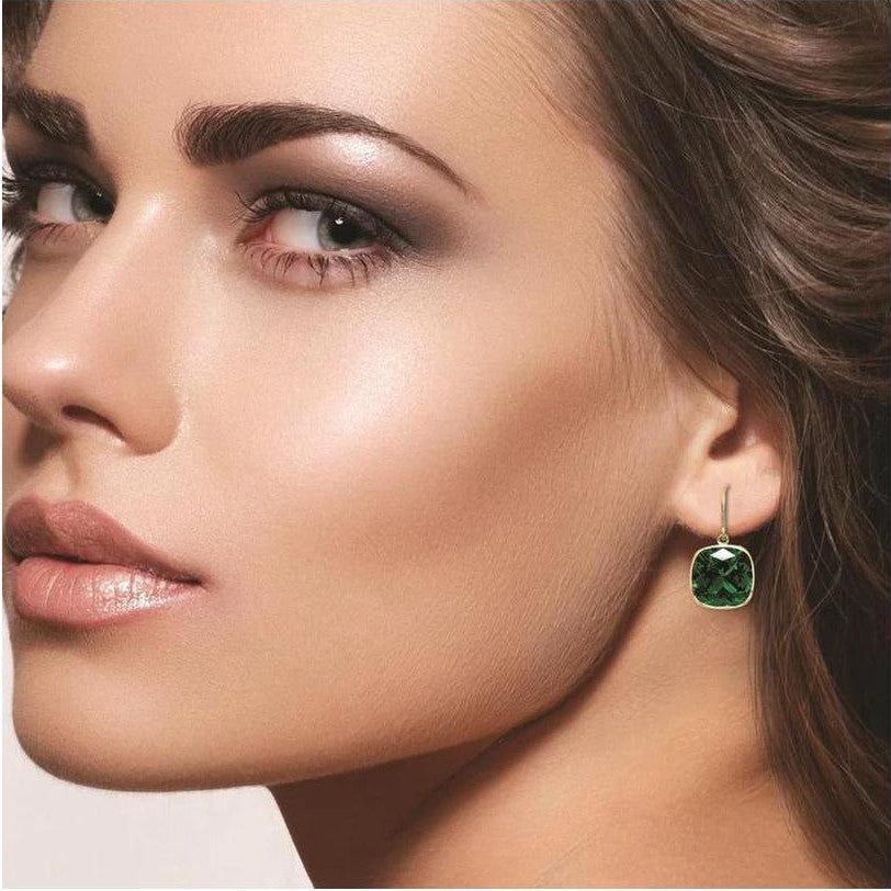 4.50CTW Lab Grown Cushion Cut Emerald Drop Earrings in 925 Sterling Silver - 8mm Square Gems-1