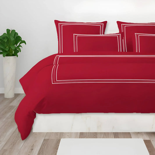 400TC Cotton Classic Luxurious Embroidery Sateen Solid Duvet Cover Set - Plush Fashion Hub