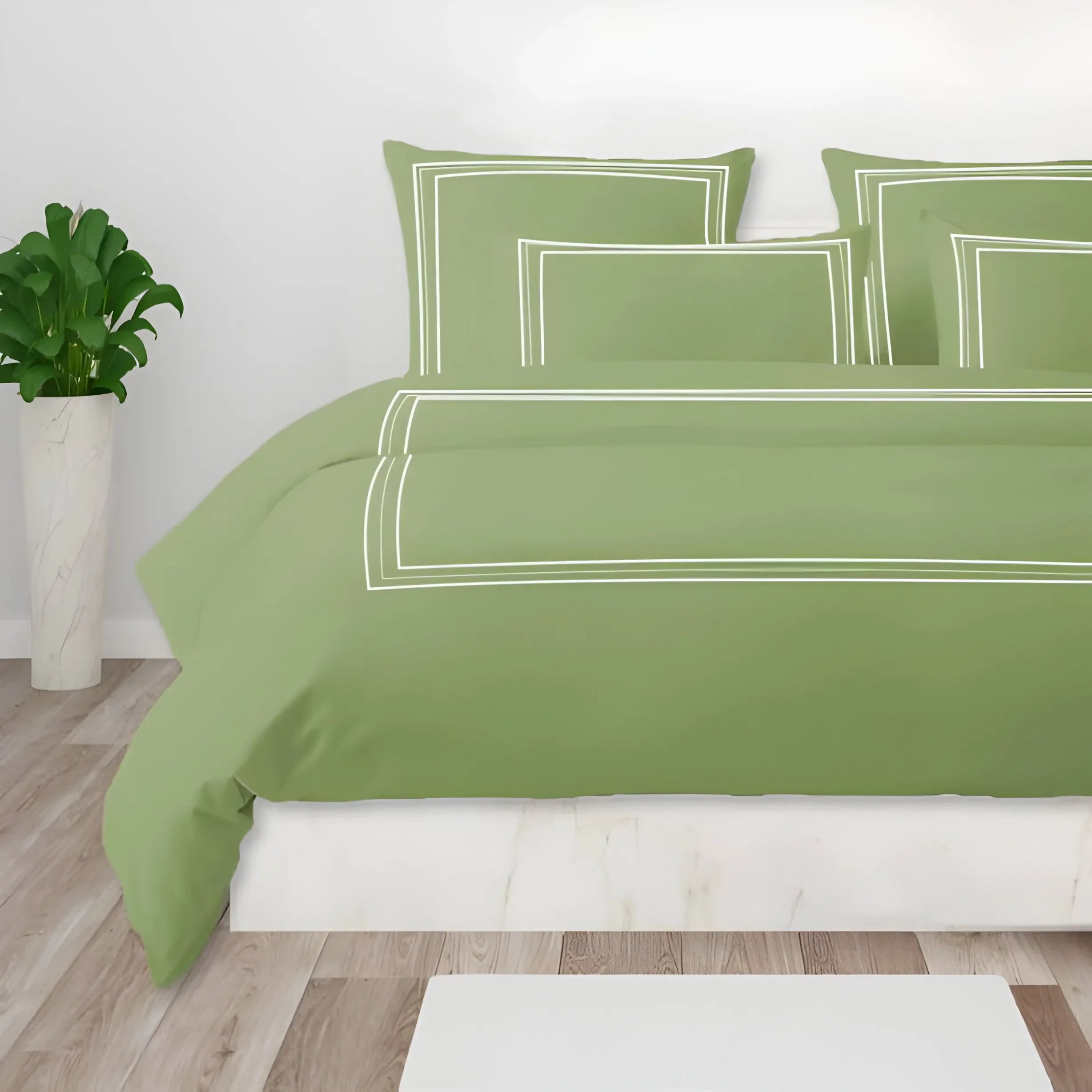 400TC Cotton Classic Luxurious Embroidery Sateen Solid Duvet Cover Set - Plush Fashion Hub