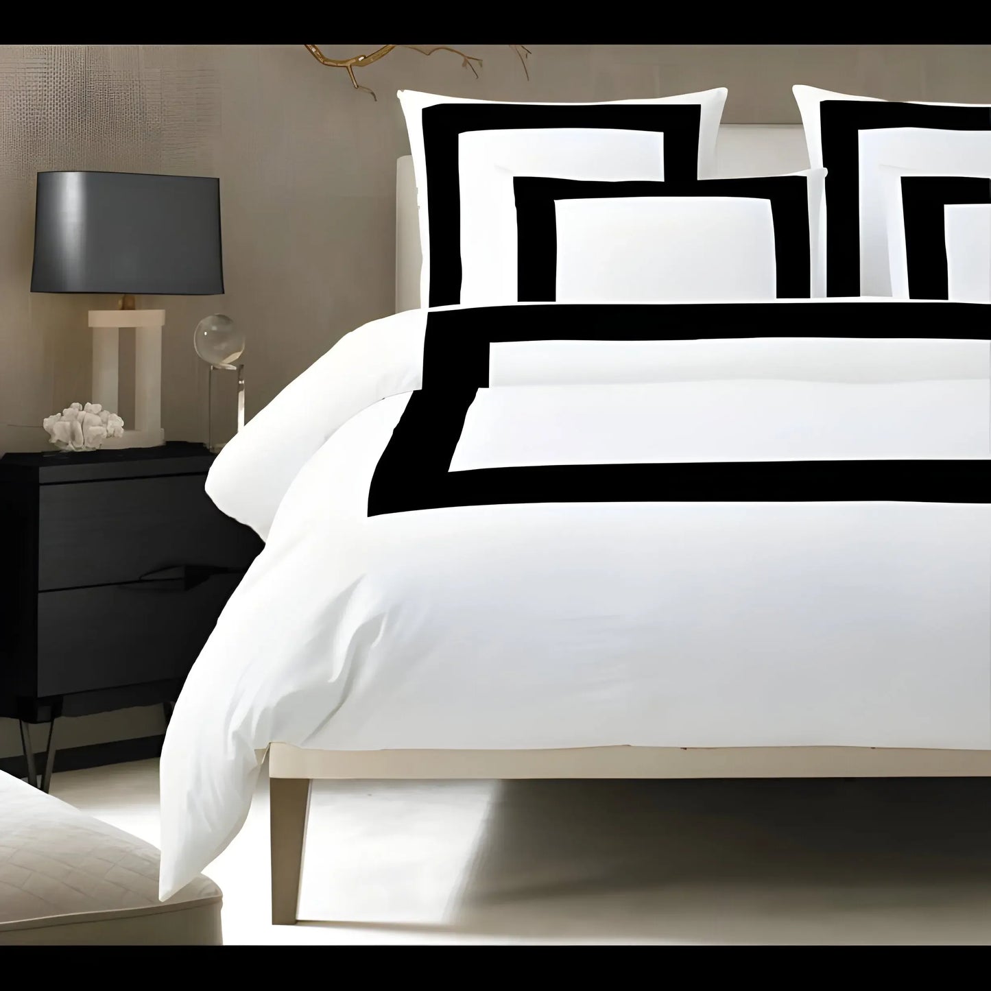 400TC Cotton Sateen Border Frame Duvet Cover Set - Plush Fashion Hub