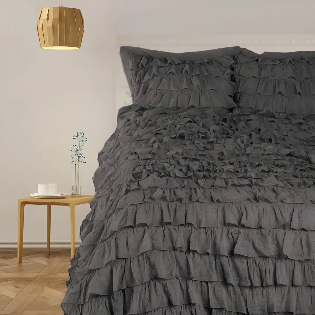 400TC Sateen Solid Cotton Waterfall Ruffle Duvet Cover Set - Plush Fashion Hub