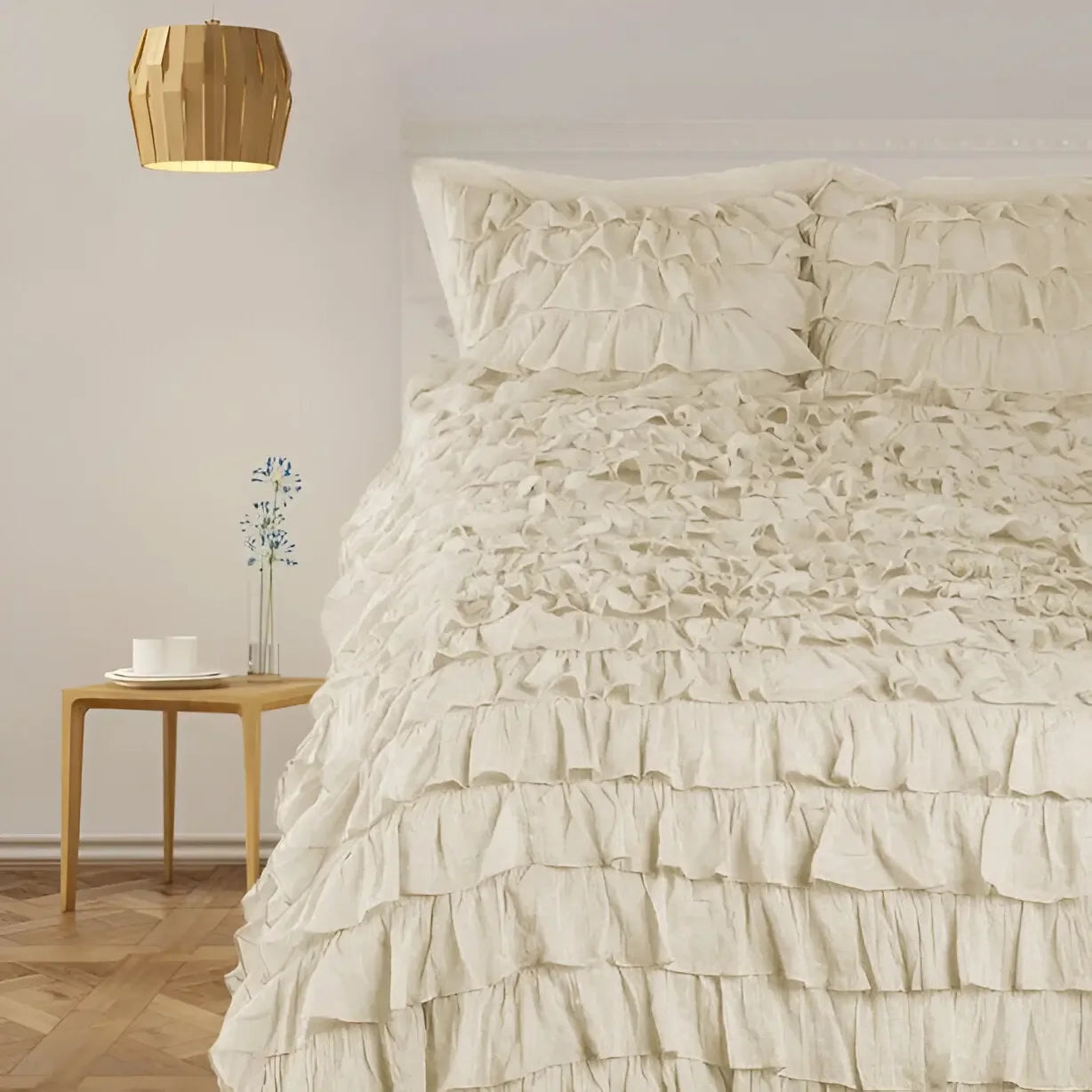 400TC Sateen Solid Cotton Waterfall Ruffle Duvet Cover Set - Plush Fashion Hub
