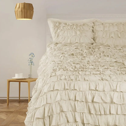 400TC Sateen Solid Cotton Waterfall Ruffle Duvet Cover Set - Plush Fashion Hub