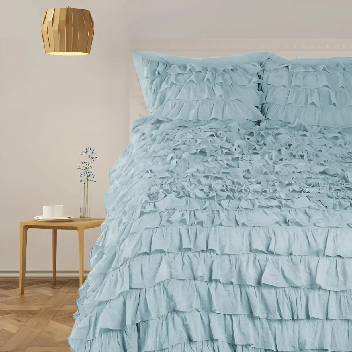 400TC Sateen Solid Cotton Waterfall Ruffle Duvet Cover Set - Plush Fashion Hub
