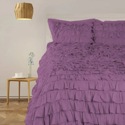 400TC Sateen Solid Cotton Waterfall Ruffle Duvet Cover Set - Plush Fashion Hub