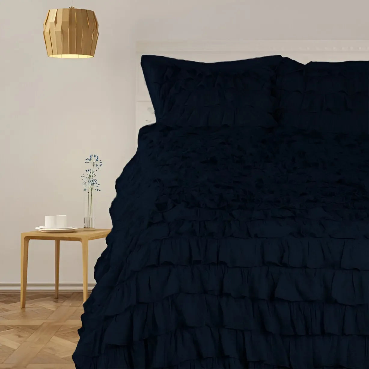 400TC Sateen Solid Cotton Waterfall Ruffle Duvet Cover Set - Plush Fashion Hub