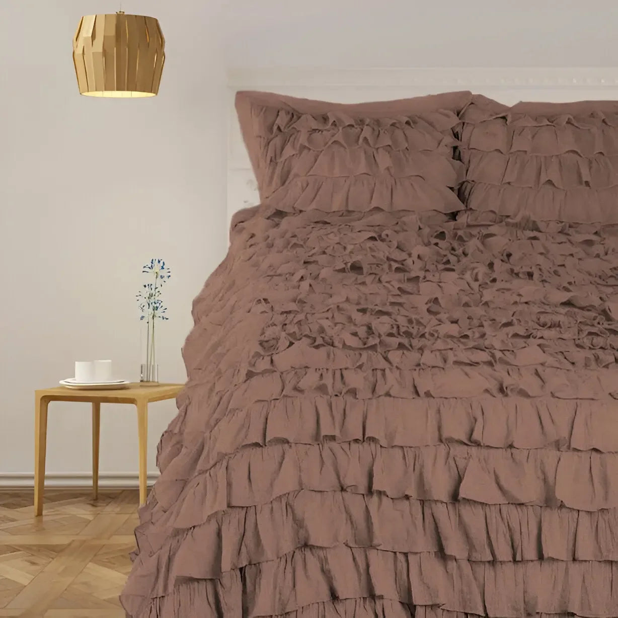 400TC Sateen Solid Cotton Waterfall Ruffle Duvet Cover Set - Plush Fashion Hub