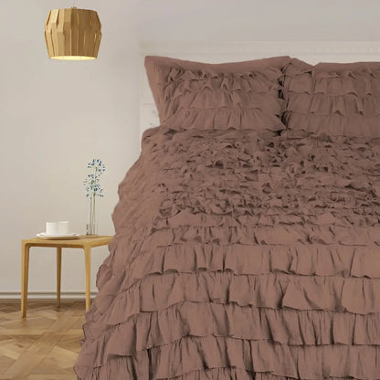 400TC Sateen Solid Cotton Waterfall Ruffle Duvet Cover Set - Plush Fashion Hub