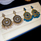 Rhinestone alloy bead dangle earrings with sparkling stones and delicate metal hooks, stylish jewelry by Shopimist