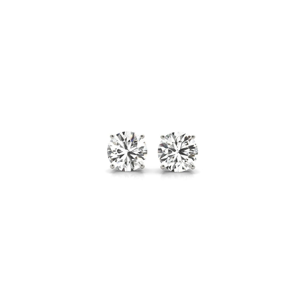 Round diamond stud earrings in 14k white gold with IGI certification, G/VS2 clarity, from Plush Fashion Hub.