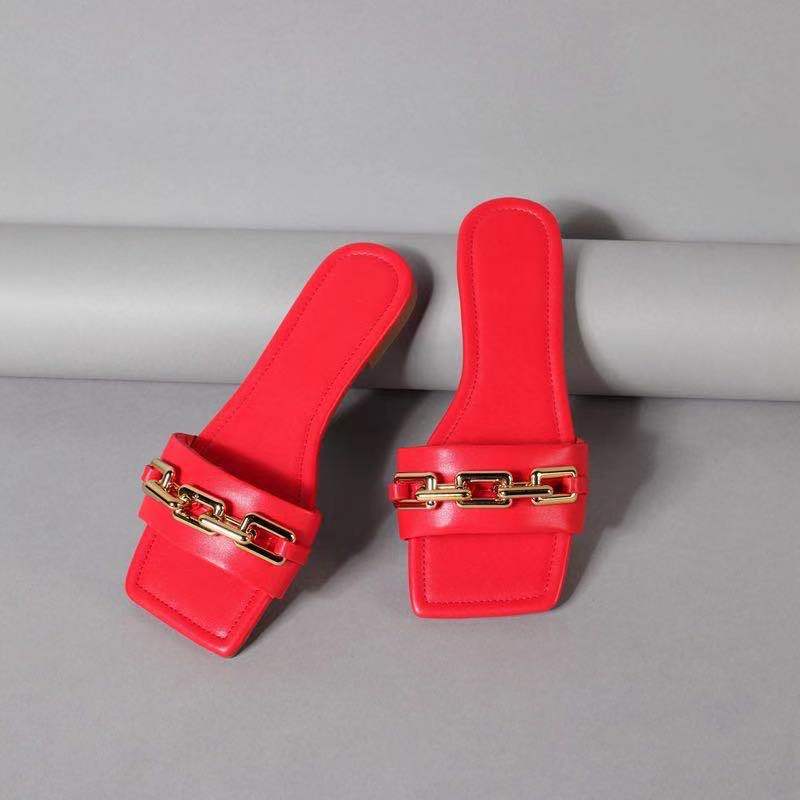 Cross adult women's chain flat bottom casual sandals and slippers with plush straps, ideal for comfortable everyday wear.
