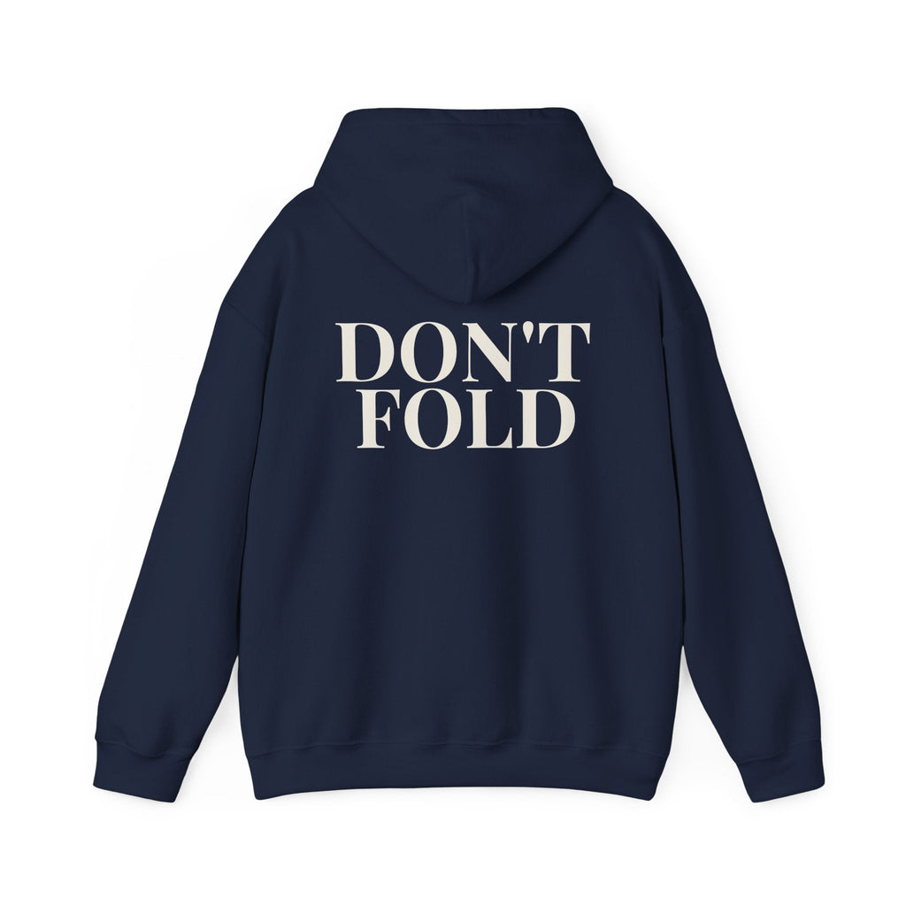 Wear Your Worship Don't Fold hoodie with bold back-print graphic, casual hoodie featuring striking design and comfortable fit.