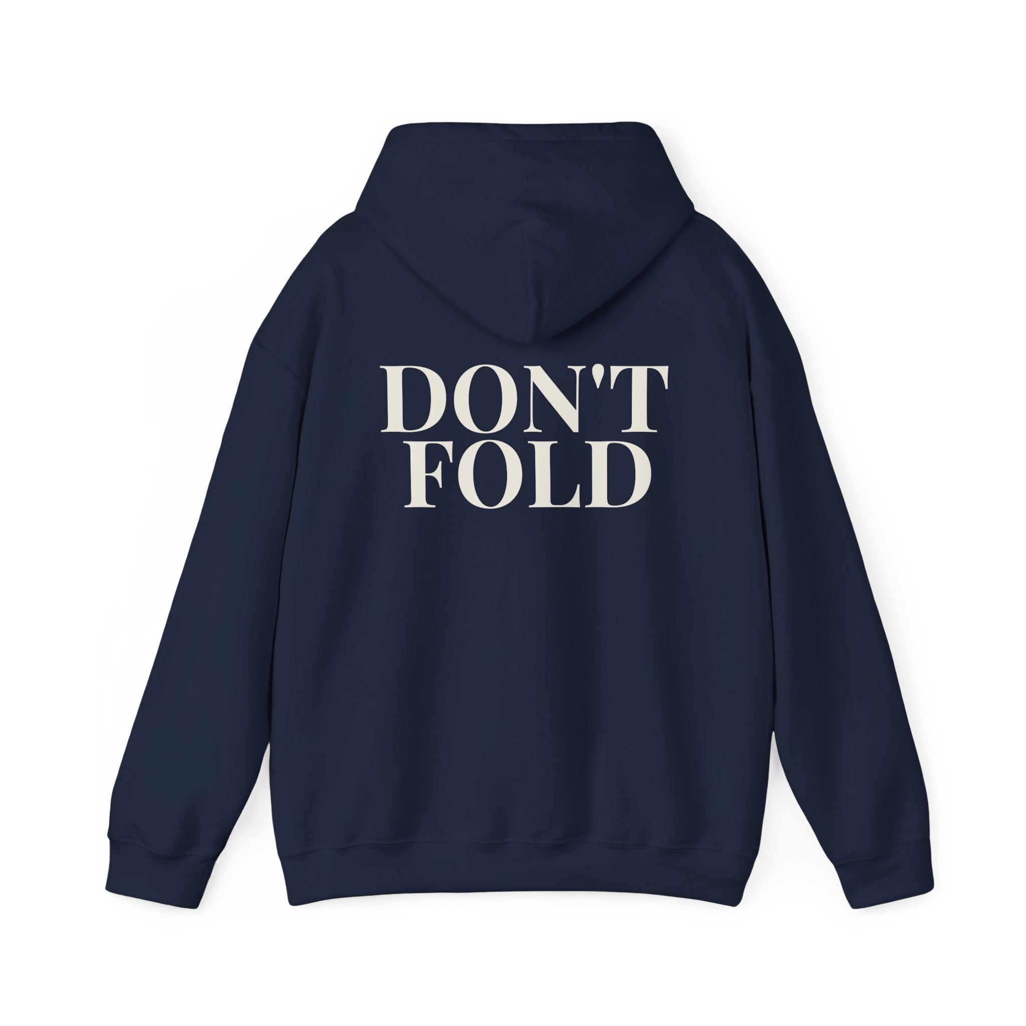 Wear Your Worship Don't Fold hoodie with bold back-print graphic, casual hoodie featuring striking design and comfortable fit.
