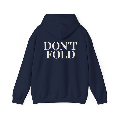 Wear Your Worship Don't Fold hoodie with bold back-print graphic, casual hoodie featuring striking design and comfortable fit.