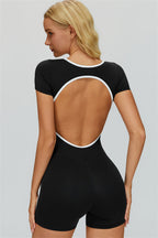 Fitglutes Activewear Whisper Romper jumpsuit in black, featuring a fitted design with sleeveless style and athletic fabric for workouts.