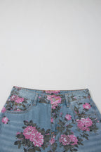 Esme floral print bootcut jeans by Threaded Pear, featuring a colorful floral pattern and classic denim fit.