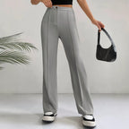 Women's high-waisted straight flare casual pants with stitching detail by FitiqueFit, featuring a comfortable fit and stylish design.
