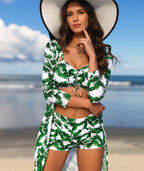 Women's 3-piece long sleeve swimsuit set by FitiqueFit, featuring a swim top, bottoms, and cover-up in vibrant colors.