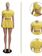 Shopimist zip up crop top and shorts set featuring a fitted crop top and matching high-waisted shorts in lightweight fabric.