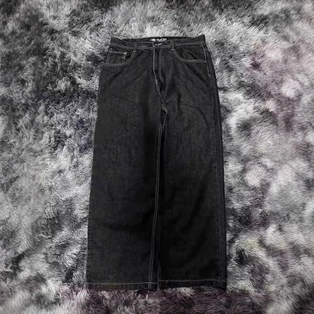 Retro washed wide leg denim jeans from Plush Fashion Hub with a relaxed fit and vintage-inspired style.
