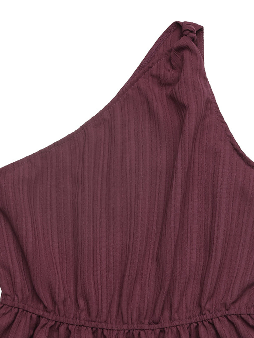 Elegant one-shoulder tie-waist jumpsuit by Plush Fashion Hub, premium polyester summer romper with stylish design and comfortable fit.