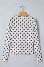 Polka Dot Mesh Long Sleeve Stand Neck Sheath Top