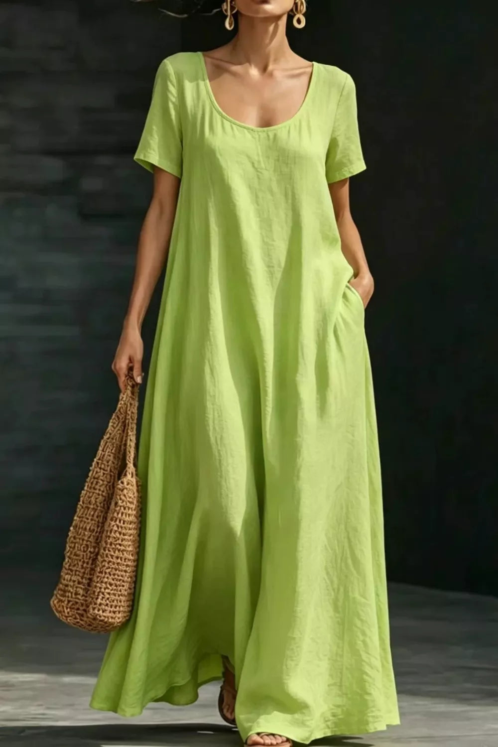 Plus size casual loose short sleeve maxi dress by Plush Fashion Hub, full length, comfortable, flowy dress with a relaxed fit.