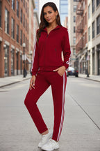 Women’s printed athletic long-sleeve hoodie set by FitiqueFit featuring stylish pattern, comfortable fit, perfect for active wear.