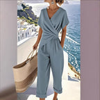 Women's loose irregular short-sleeve two-piece set by FitiqueFit, casualwear with relaxed fit and stylish design.